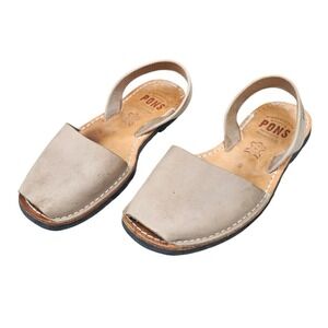 PONS Avarca Sandals Taupe Leather Flat Slingback Boho Shoes Women US 9 EUR 39